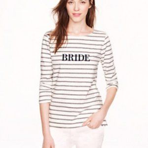 J.Crew L Bride Boatneck Top Striped Gray White Navy Cotton Wedding Bachelorette